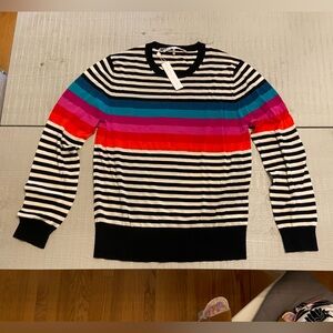 Women’s Striped Long Sleeve Sweater 100% Merino Fine Wool size Large